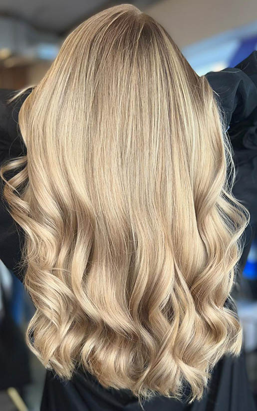 blonde balayage, beach blonde, blonde highlights, champagne blonde, babylights highlights, balayage highlights, best florida hair salon, satellite beach hair salon, florida balayage